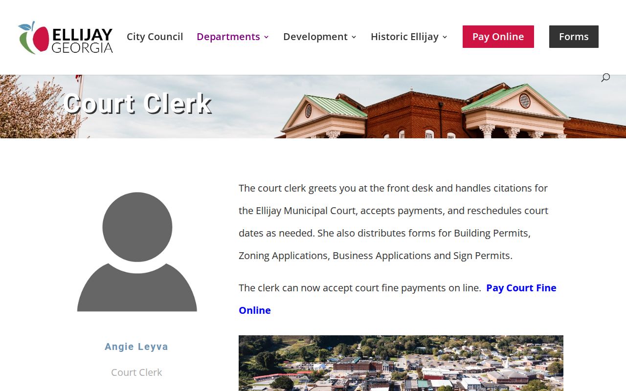 Ellijay court docket clerk and Municipal Court information