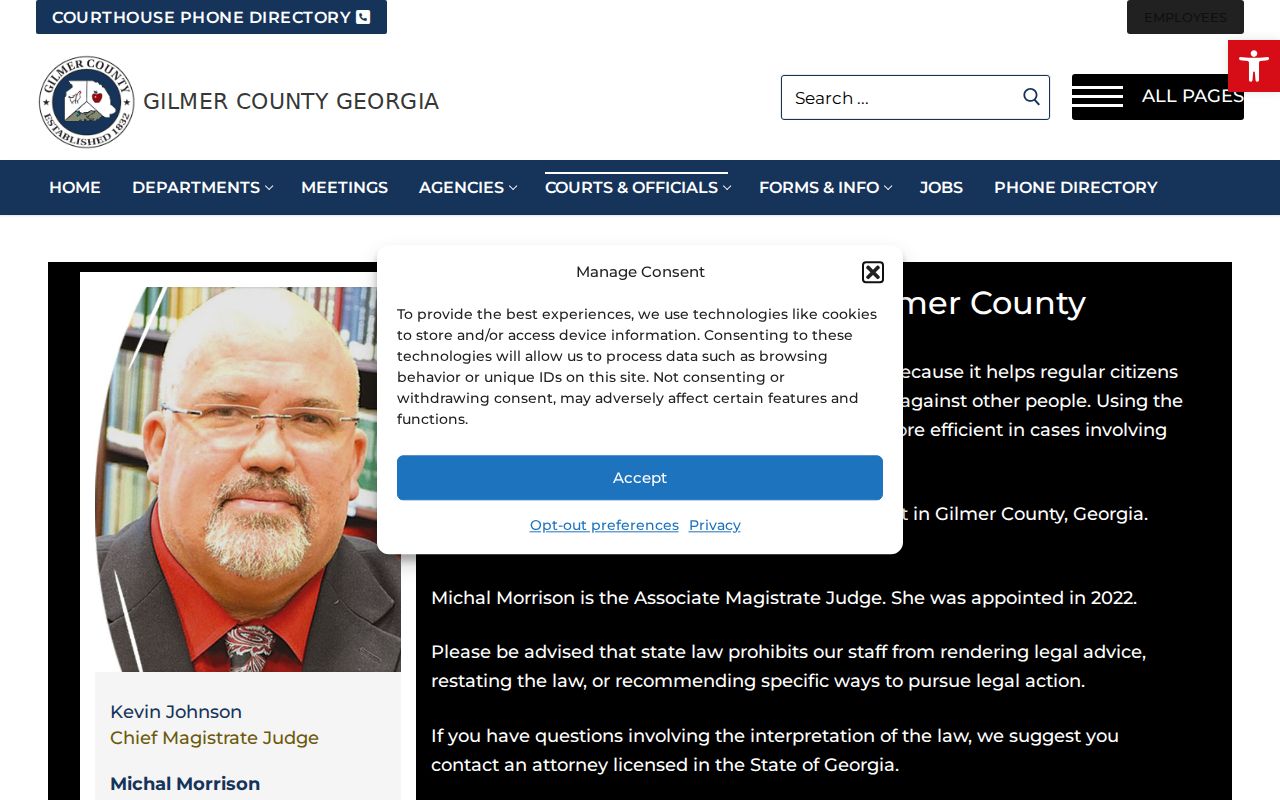 Gilmer County Magistrate Court office page