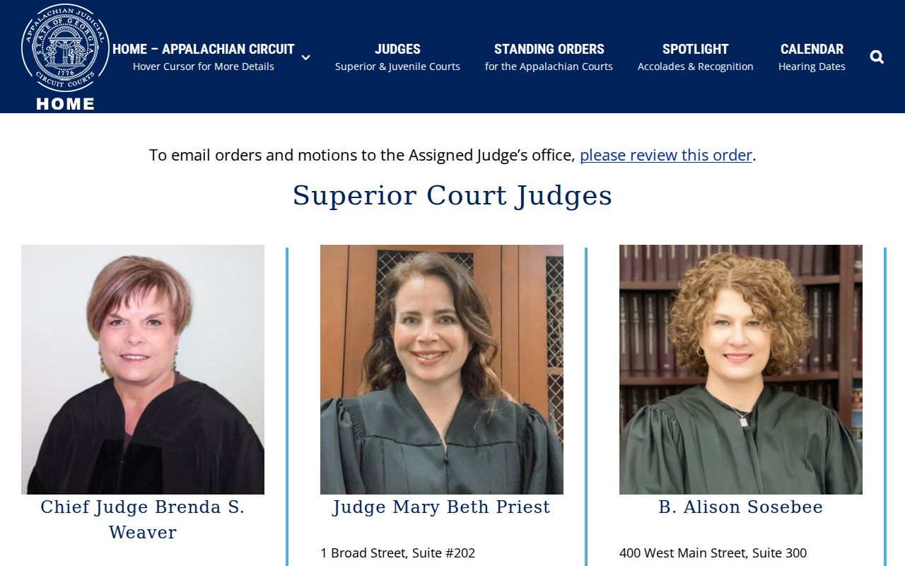 Appalachian Judicial Circuit judges and Gilmer office contact information