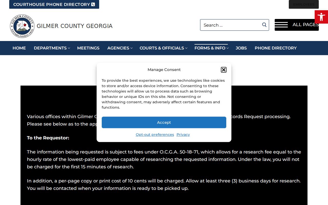 Gilmer County open-records request fee and timing information