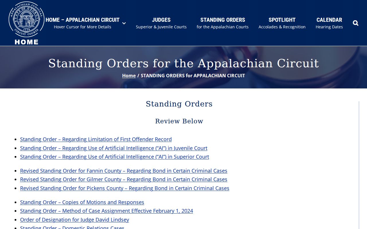 Appalachian Judicial Circuit standing orders for Gilmer criminal cases