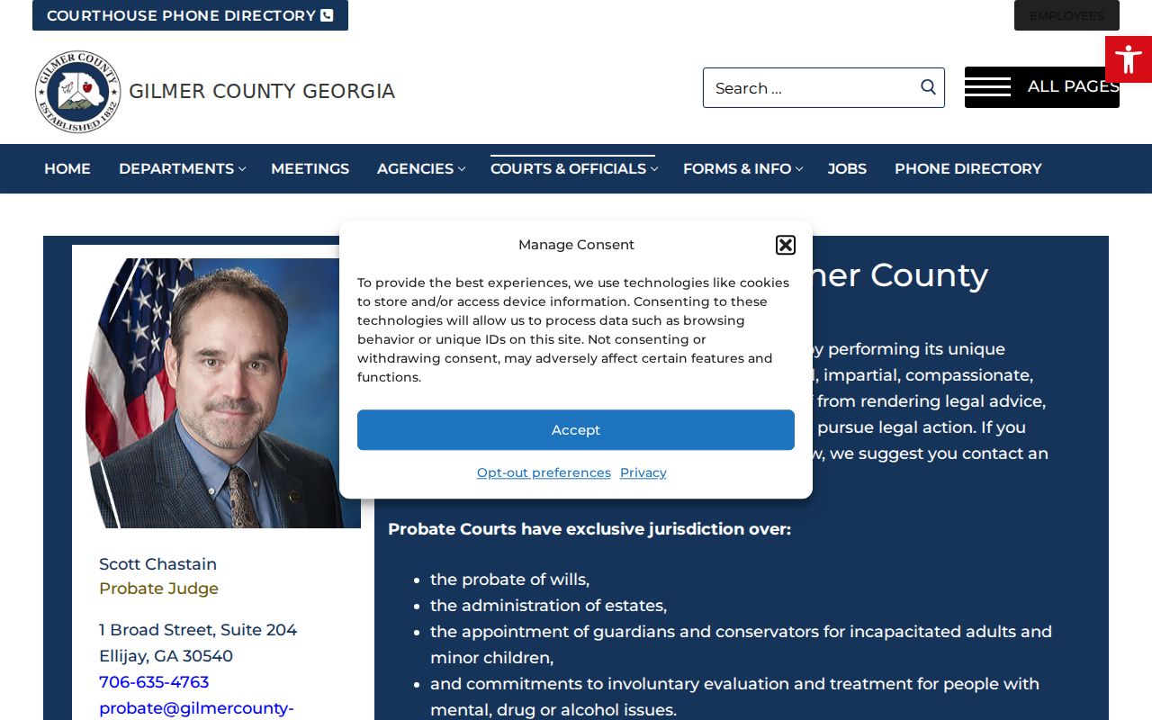 Gilmer County Probate Court traffic payment and office page